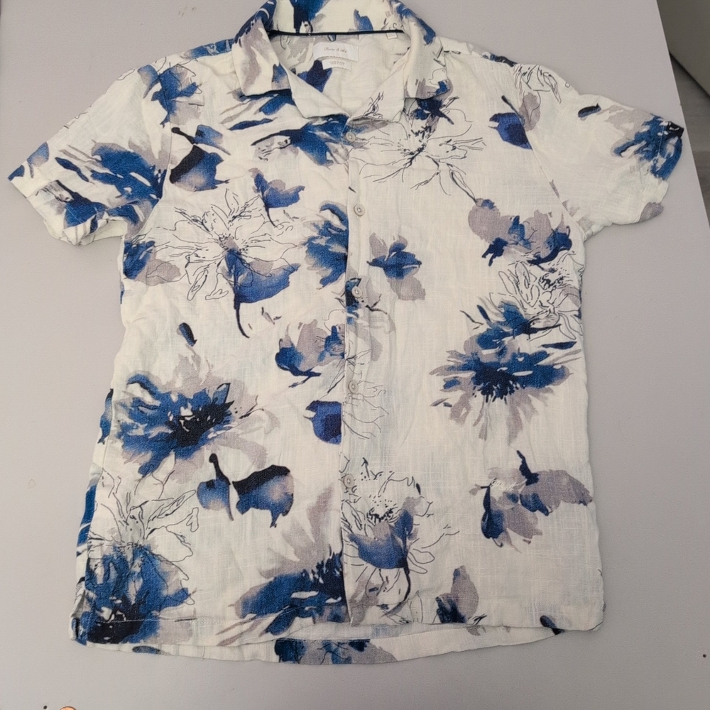 Porter & Ash Men's White and Blue Floral Button Down Shirt